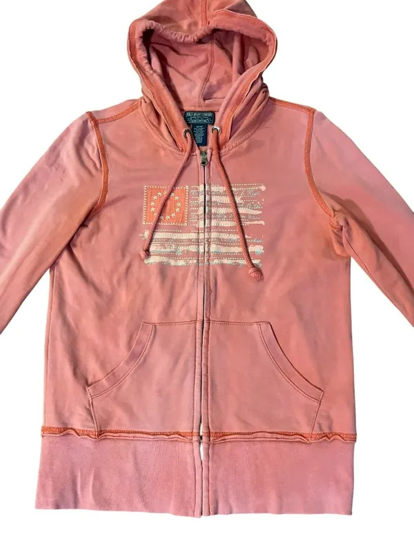 Polo Jeans Company Ralph Lauren Womens M Zip-Up Hoodie Flag Graphic Used - Image 8