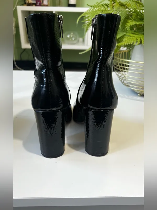 Vince Camuto Black Patent Square Toe Ankle Booties - Image 4