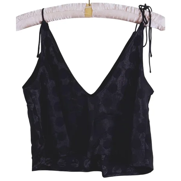 Victorias Secret Retro Satin Polka Dot Cami Tank Top Large Black 90s Lounge Y2K - Image 3