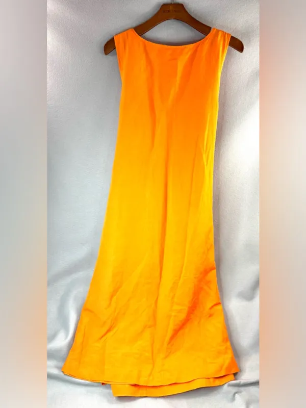 Ann Taylor L Linen Blend Sleeveless Orange V-Neck Midi Dress with Tie Waist - Image 3