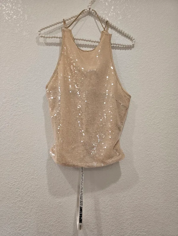 Mistress Rocks Sandstone Sequin Open Back Top small - Image 5