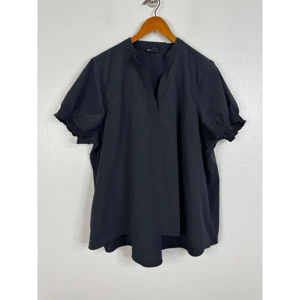 Athleta Levitate Poplin Tee Black V-Neck Smocked Puff Sleeve Top XL 798890 - Image 2