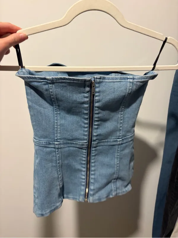 Denim Forum Strapless Denim Corset Bustier Top Light Wash Blue | XS - Image 3