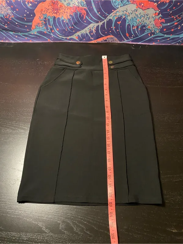 Harper Black Pencil Skirt with Gold Buttons - Image 5