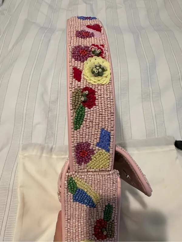 STAUD Pink Beaded Floral Shoulder Bag - Image 8