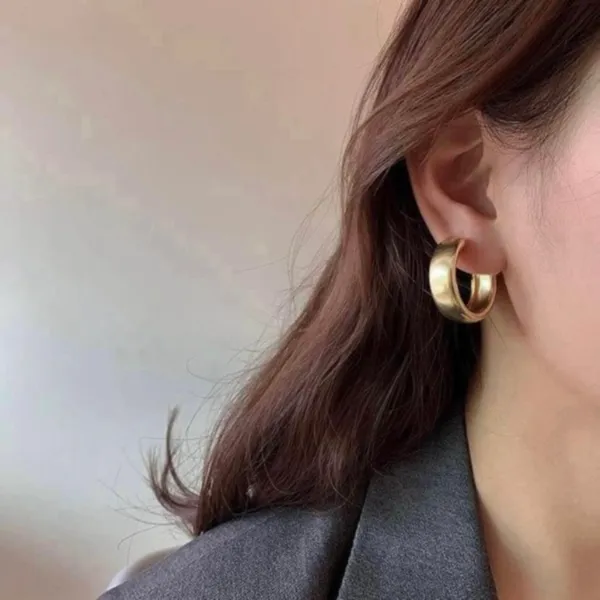 Gold Plated Chunky Hoop Earrings for Women - Image 4
