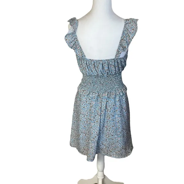 Altar’d State Blue Floral Milkmaid Peasant Dress Elastic‎ Waist Ruffle Small - Image 5