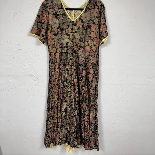 Vintage Handmade Dark Floral Sheer Maxi Dress Women M Cottage Core Fairy Romance - Image 5