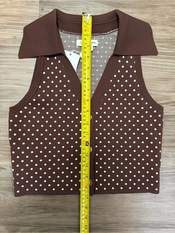 Urban Revivo Retro Polka Dot Knit Vest Brown Crop Top NWT Size M - Image 5