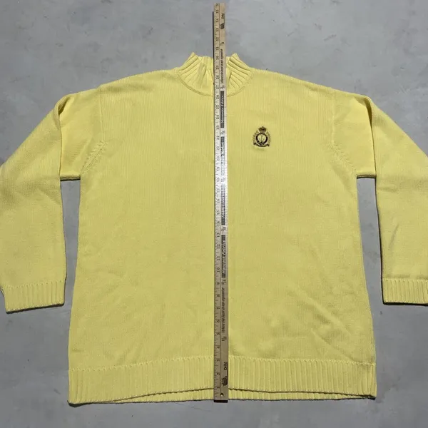 Polo Lauren Ralph Lauren Unisex 1/4 Zip Yellow Knit Cotton Sweater SZ XL Crest - Image 5