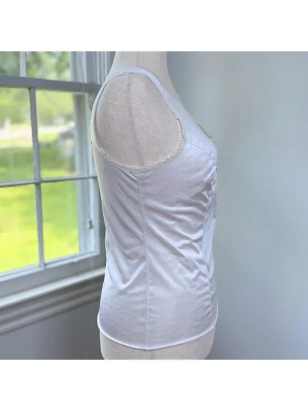 Vintage Velrose Coquette White Satin Camisole Medium Slip Top Lace Bow Bridal - Image 4