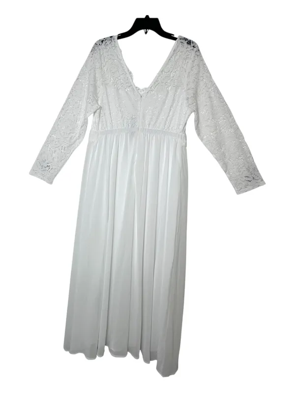 Talisea Wedding Plus Size 14W Formal Bridal Long Sleeve Lace Chiffon Maxi Dress - Image 3
