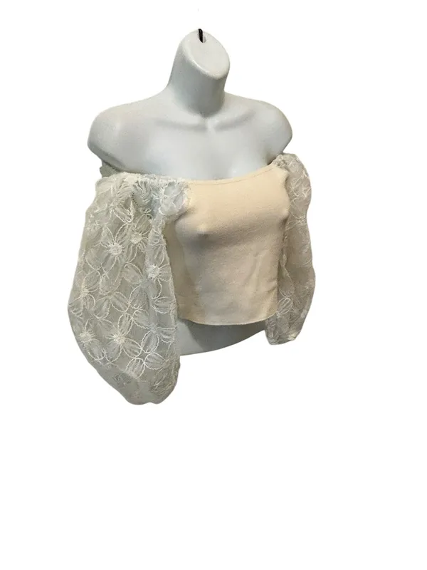 Cloud Ten Lace Puff Sleeve Cropped Sweater Sz L Whimsigoth Witchy Romantic NEW - Image 5