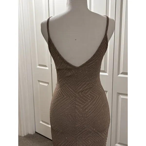 Privy Gold Mesh Padded Sequin Bodycon Keyhole Dress Party Cocktail Sleeveless XS - Image 9