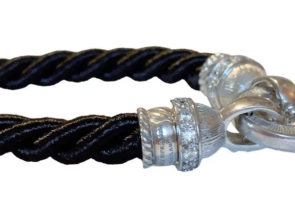 Judith Ripka Sterling Silver Jewelry Magnetic Statement Black Rope Necklace - Image 3