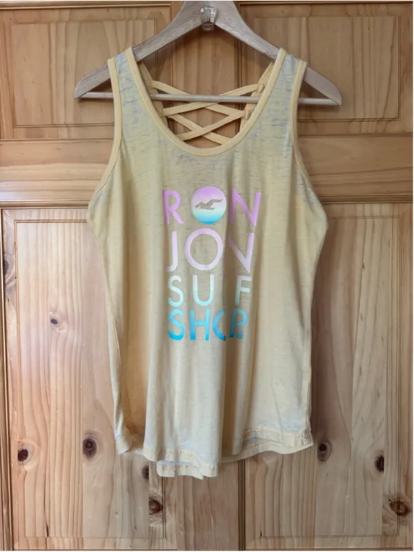 Ron Jon Surf Shop Lattice Back Graphic Logo Burnout Tank size medium - Image 2