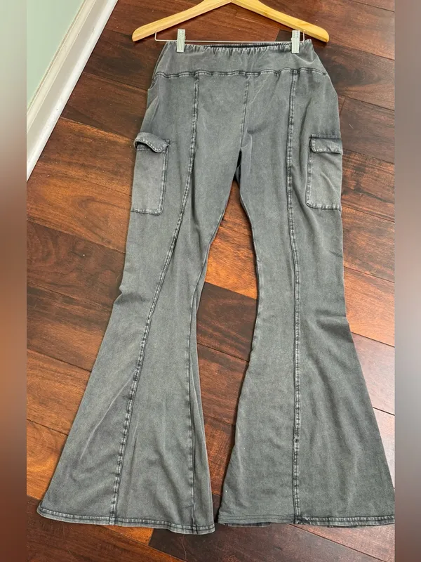 Out From Under Aria Cargo Flare Pants Washed Grey Medium Lounge Urban Outfitters - Image 2
