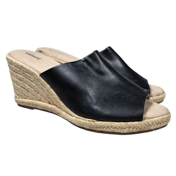 SONOMA Womens Black Espadrille Wedge Mules Sandals Size 9.5 Slip On‎ Peep Toe - Image 2