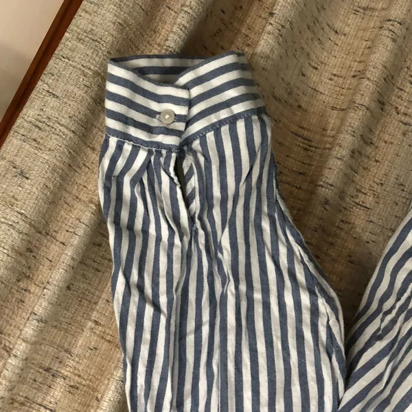 Aerie Blue and White Striped Button-Up Shirt With Pocket - Image 6