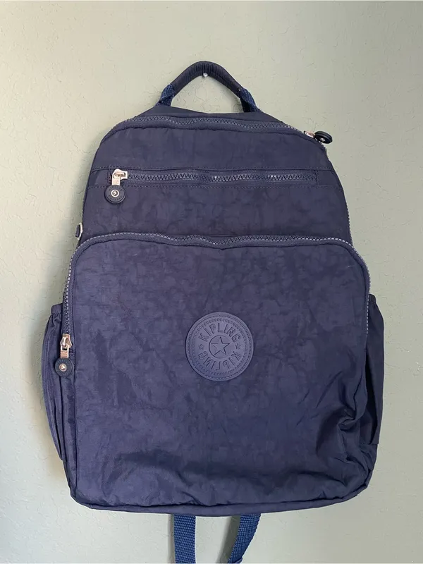 Kipling Tablet City Backpack Blue Elastic Side Pockets - Image 4