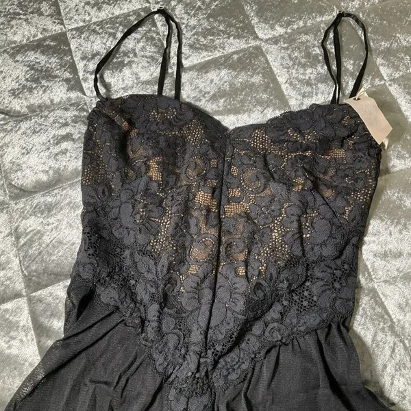 NEW HAH by Free People Womens XS Black Skate HAHround Romper lace button accent - Image 7