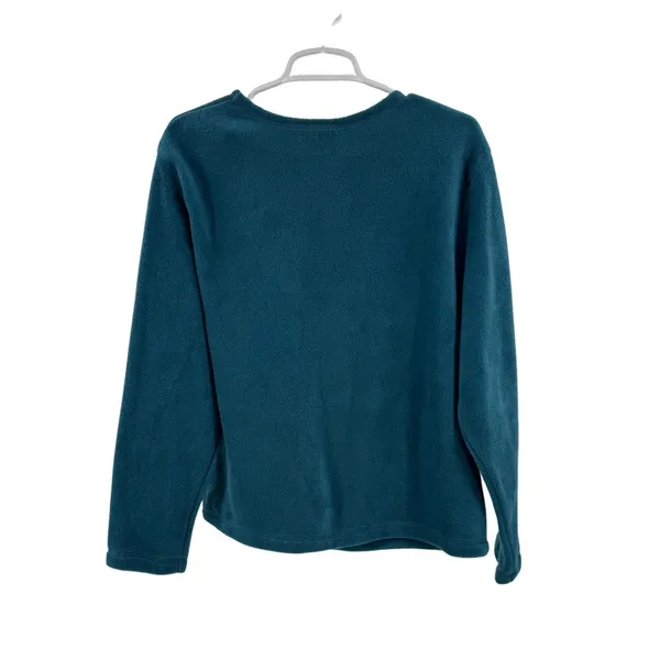 Croft & Barrow Teal button front fleece Sweater L scarecrow fall embroidered - Image 2