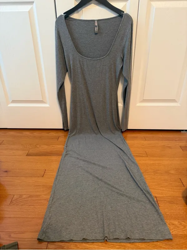 Skims Soft Lounge Long Sleeve Dress in Heather Gray - Image 2