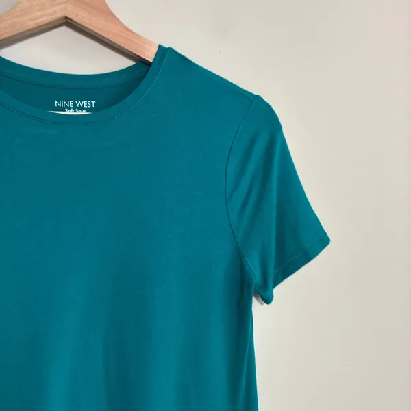 Nine West Soft Spun T-Shirt XS Teal Womens Rayon Spandex Stretch Tee - Image 2