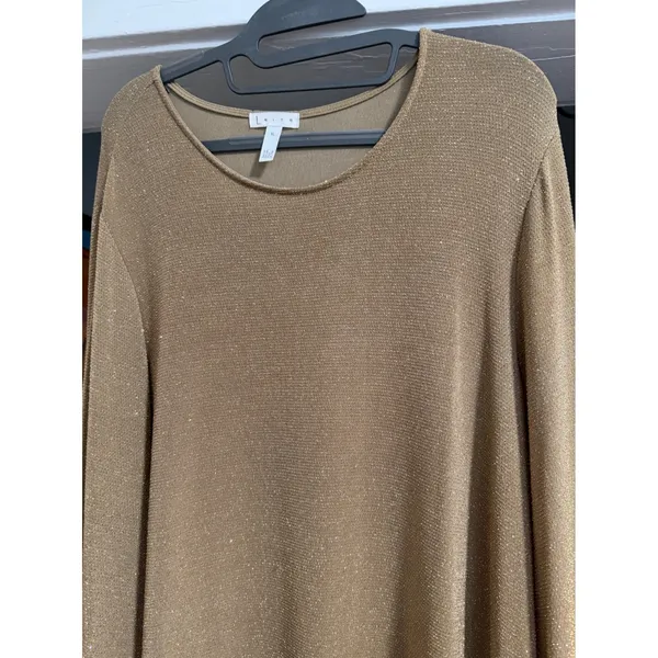 Leith Womens Gold Metallic Knit Shimmer Shift‎ Dress Long Blouson Sleeve XL - Image 5