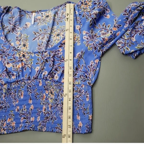Free People Santiago Top Bluebell Combo Medium Floral Print Smocked Long Sleeve - Image 7