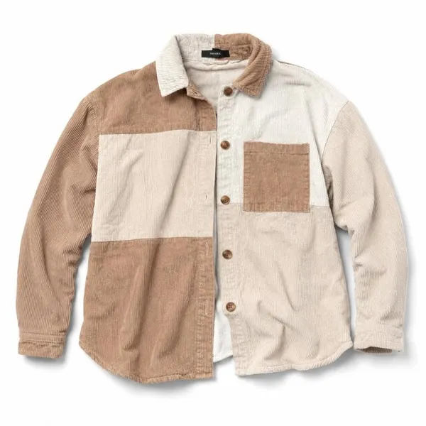 Forever 21 Cream & Tan Colorblock Corduroy Shacket Overshirt M - Image 7
