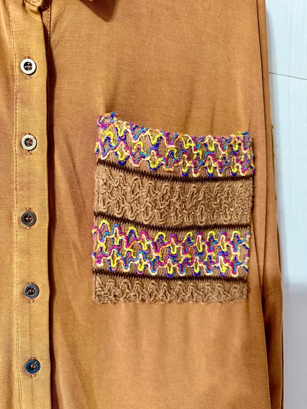 POL Boho Oversized embroidered Knit Vintage long sleeve button top size L - Image 5