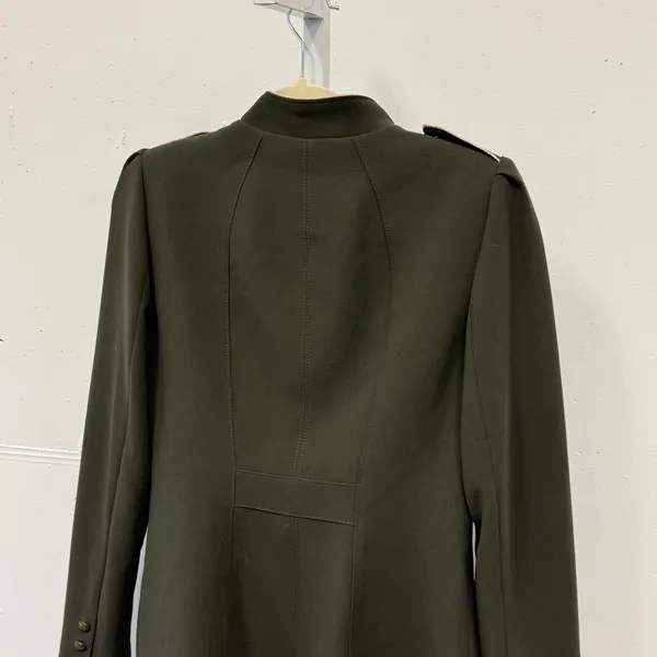 White House Black Market Olive Green Longline Military‎ Jacket Gold Buttons XS - Image 5