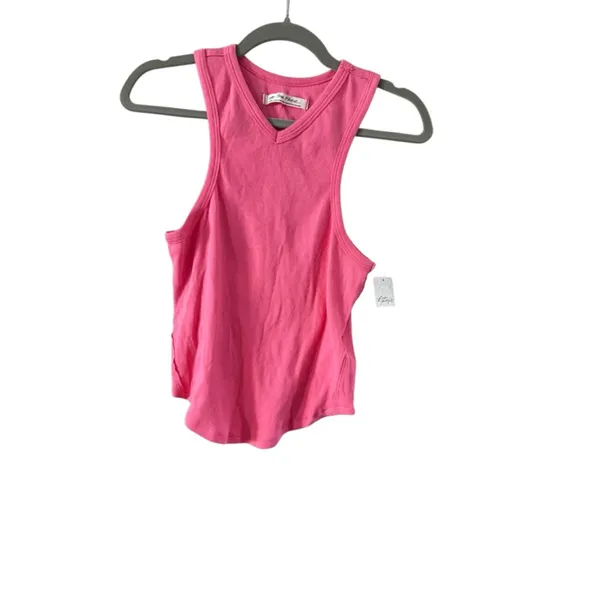 Women's We The Free Pink Ribbed V-Neck Tank Top L - Image 3
