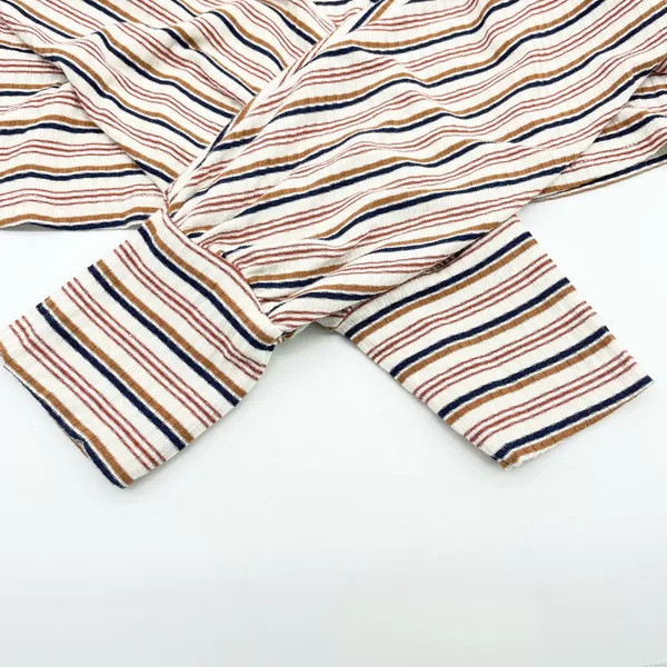 Sadie & Sage Womens M Crop Top Long Sleeves Ribbed Striped Cream‎ Blue Tan Rust - Image 4