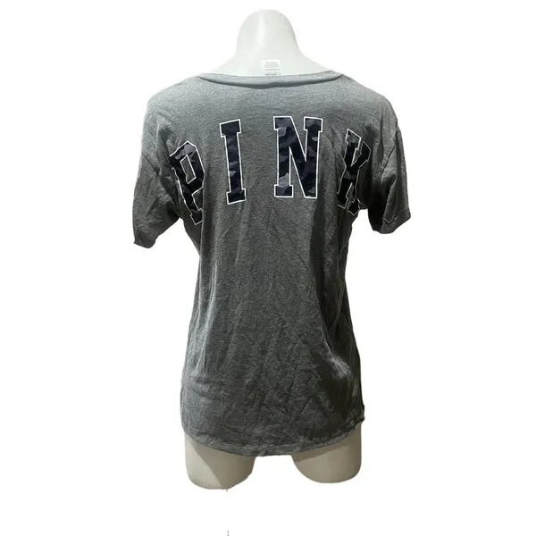 PINK Victoria's Secret Women's XS Gray V-Neck T-Shirt Short Sleeve - Image 4