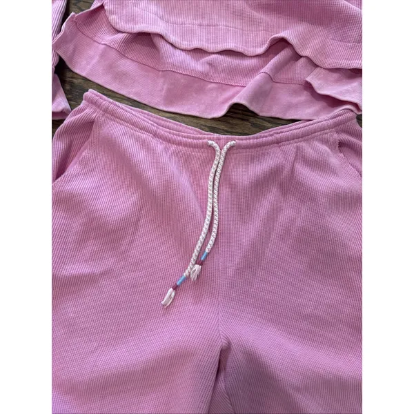 Sundry Anthropologie Pink Waffle Knit Top Pants Lounge Set Women's Large 3018 - Image 5