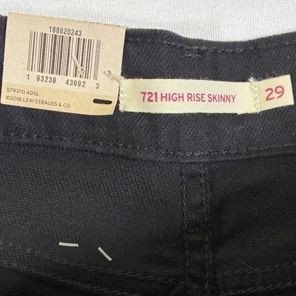 Levi's 721 Womens 8 Long 29x32 Black Distressed High Rise Skinny Jeans NWT - Image 4