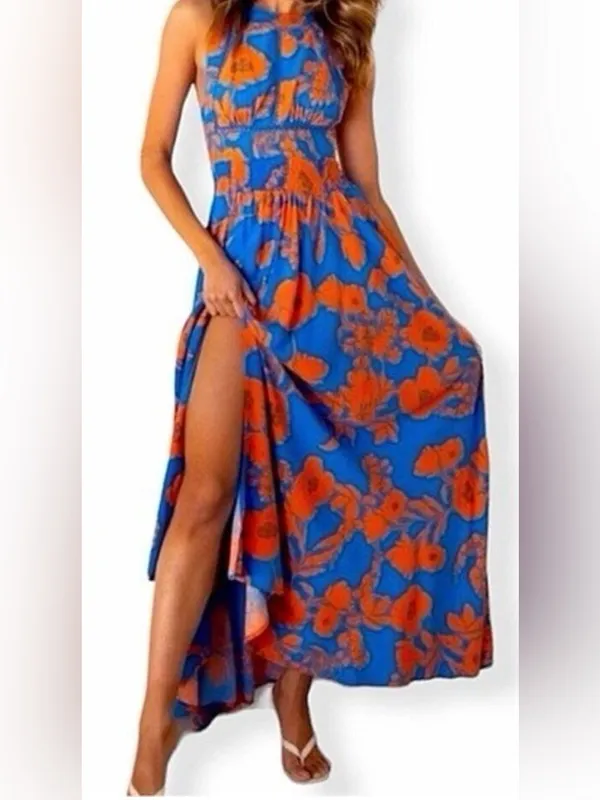 Abel the label Charlotte Floral Halter Tie-Back Maxi Dress - Image 5