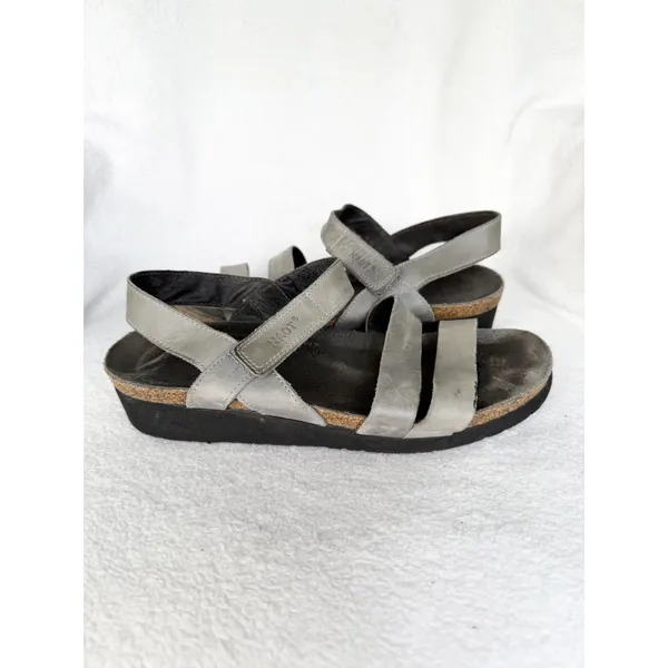 Naot Kayla Womens 7.5 Slate/Gray Leather Comfort Sandals Hook Loop Adjustable - Image 7