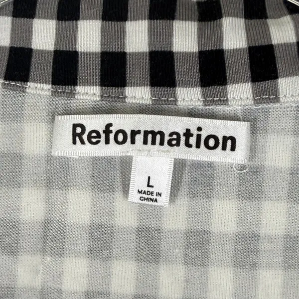 Reformation Gingham Sleeveless Button Down Top Black White Check Large - Image 2