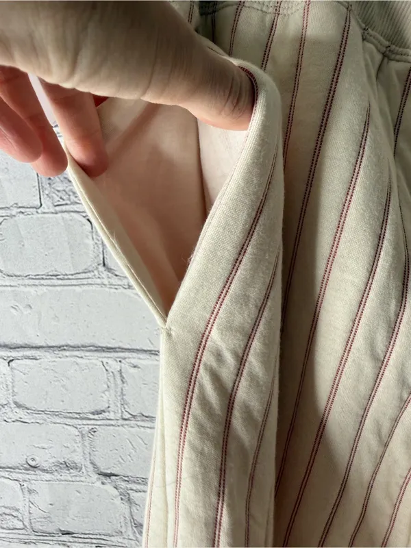 Nwt Aiden Cream Ribbed Lounge Pants with Subtle Tan Pinstripes size medium - Image 5