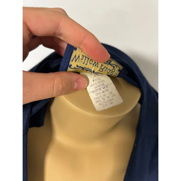 Y2K 90s Willow Ridge Vintage Navy Blue Button Down Pleated Midi Dress 10P USA - Image 7