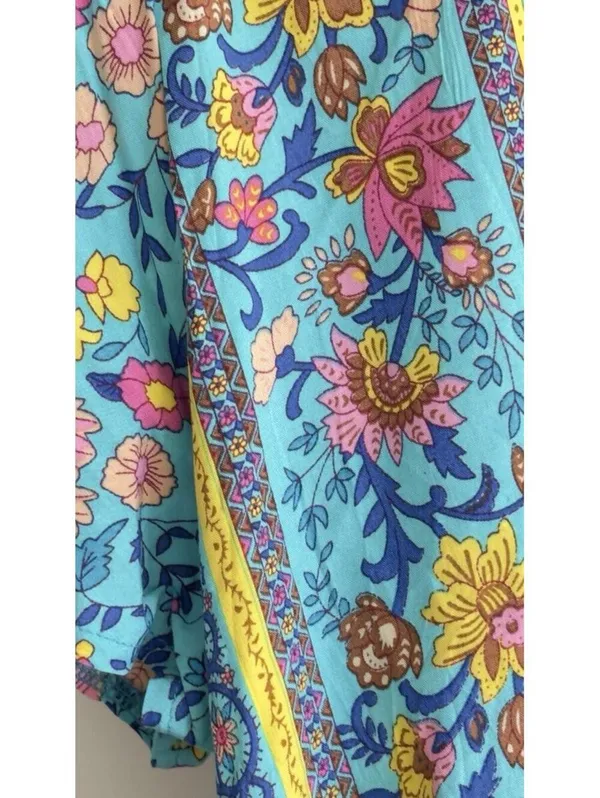 Prettygarden Floral Wrap Maxi Dress Blue Boho V Neck Short Sleeve Size S - Image 8