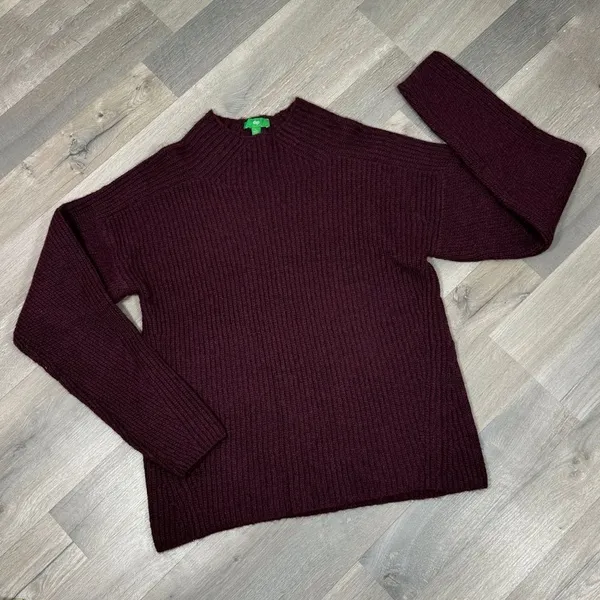 Dip Open Crew Neck Ribbed‎ Knit Wool Blend Sweater Burgundy Red Large - Image 12