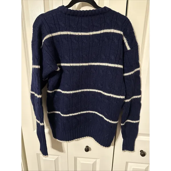 Vintage Women's Blue & White Cable Knit Hathaway House Classics Wool Sweater L - Image 4