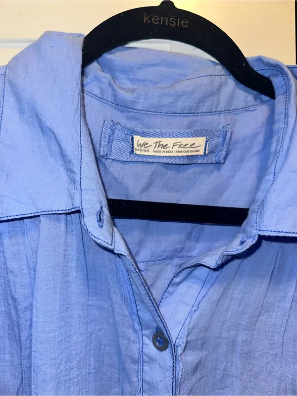Free People We The Free Float Away Cotton Button-Up Shirt- Blue $78 MSRP - Image 5