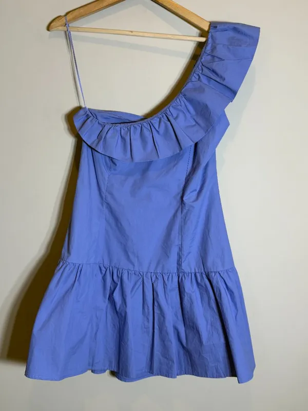 ASTR The Label One Shoulder Ruffle Mini Dress Womens Large Cobalt Blue Chic NWOT - Image 12