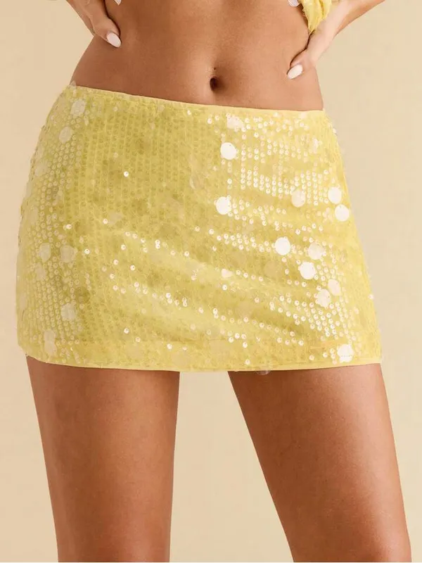 Sequins discs mini skort butter low rise bodycon shorts skirt micro stretchy - Image 6