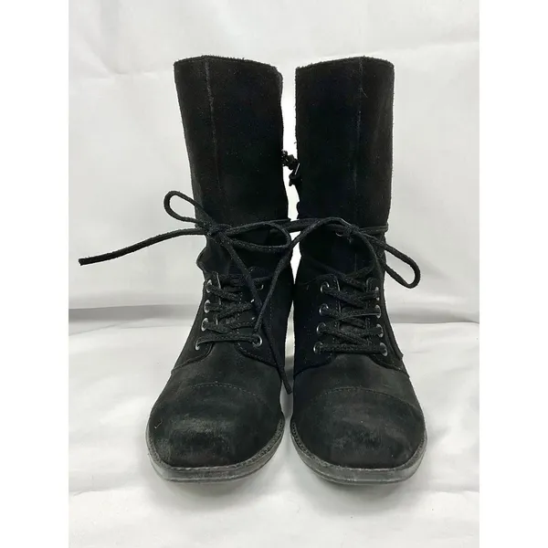 Latigo Portland Black Suede Lace Up Boots Side Zip Chunky Heel Boho Sz 7.5 - Image 2